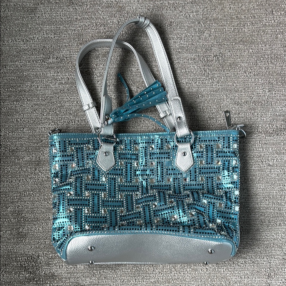 Silver and Blue Geometric Tote Bag